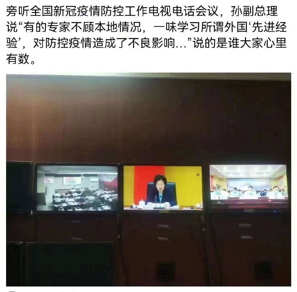 孙副总开全国疫情防控会批评“有的专家一味学习所谓外国‘先进经验’，造成不良影响”！